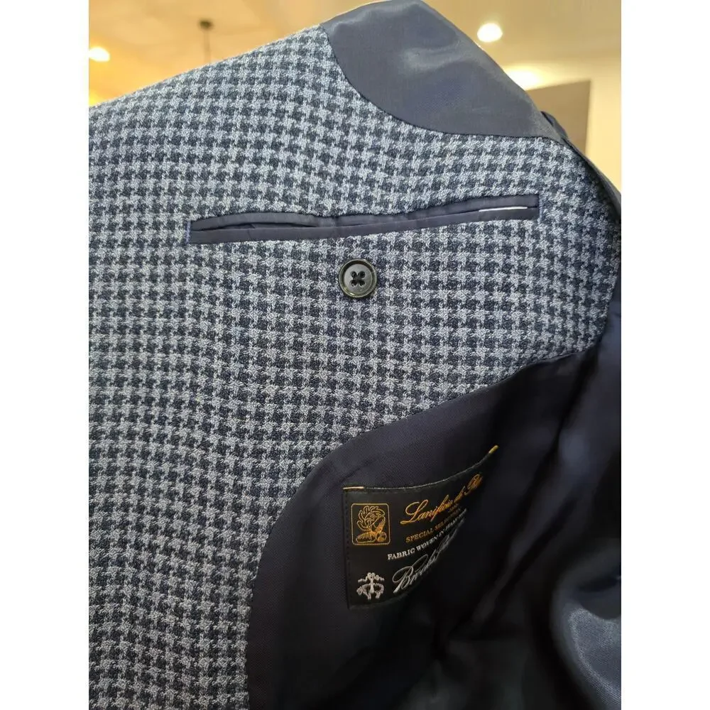 Brooks Brothers Men's Wool Regent Houndstooth Checked Blue Sports Coat Size 42L